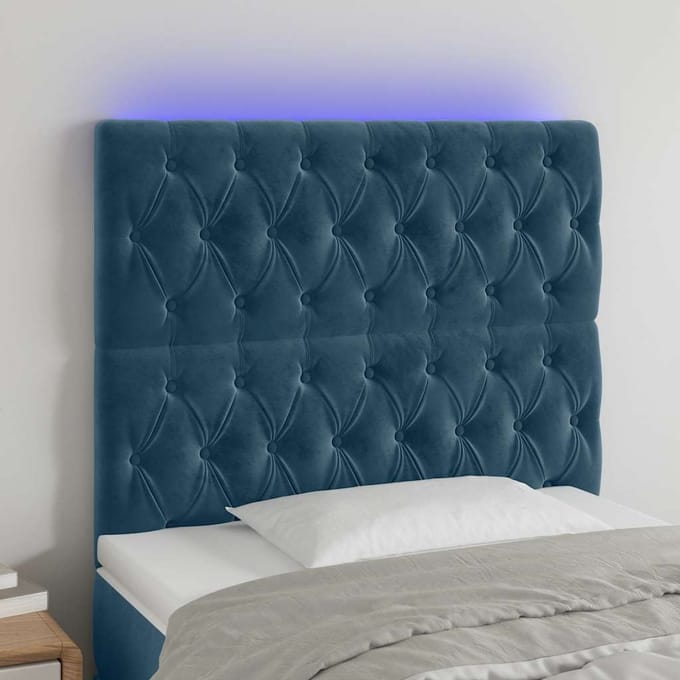 vidaXL - Hoofdbord - LED - 100x7x118/128 - cm - fluweel - donkerblauw