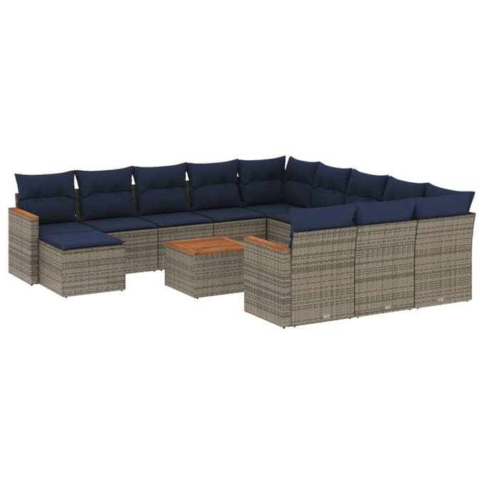 vidaXL - 13-delige - tuinbankset - met - kussens, - grijs - polyrotan