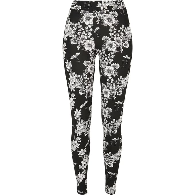 Urban Classics - Soft AOP blackflower Legging - XS - Zwart/Wit