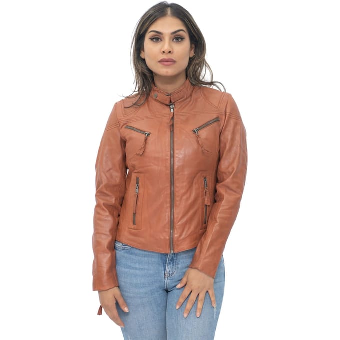 Casual slim-fit leren bikerjack voor dames, Tulsa