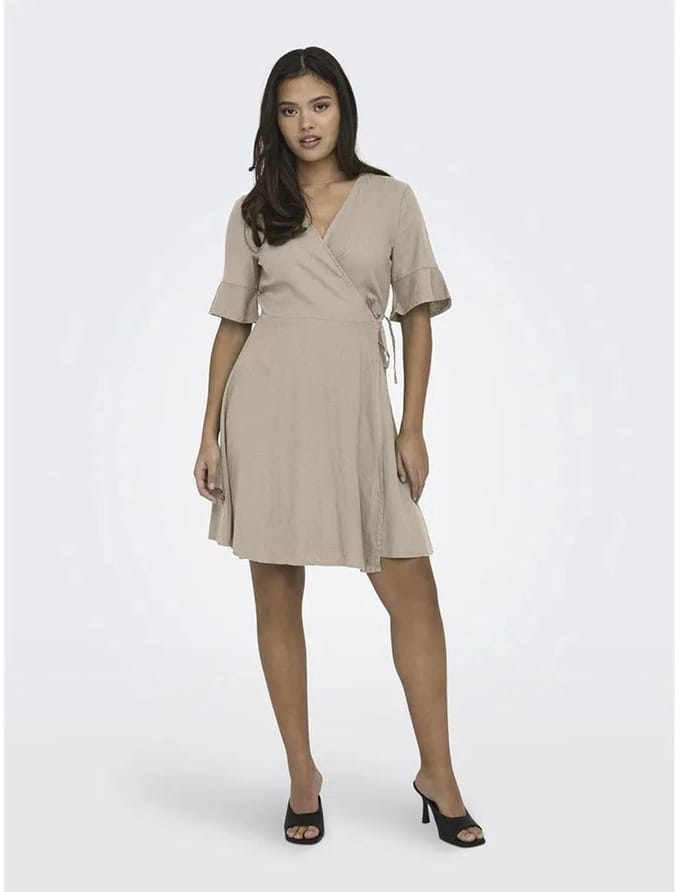 Only Addiction-caro Korte Mouwen Korte Jurk Beige L Vrouw