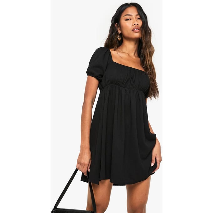 boohoo Dames Pofmouwen Smock Mini Jurk | Black | Maat: 8