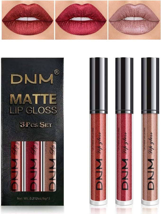 3-Delige Matte Glitter Lippenstift & Lipgloss Set - Langhoudende Nude Make-up