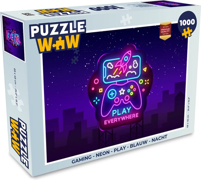 Puzzel Gaming - Neon - Play - Blauw - Nacht - Controller - Legpuzzel - Puzzel 1000 stukjes volwassenen