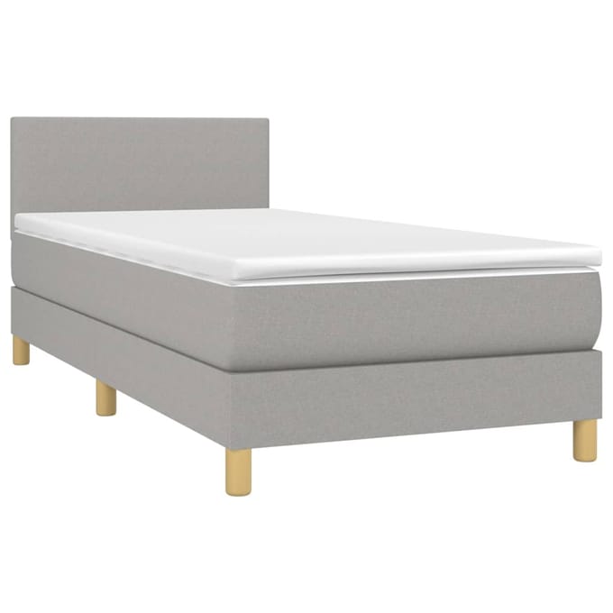 vidaXL - Boxspring - met - matras - en - LED - stof - lichtgrijs - 100x200 - cm