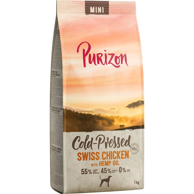2x1kg Mini Zwitserse Kip met Hennepolie Purizon Coldpressed Hondenvoer