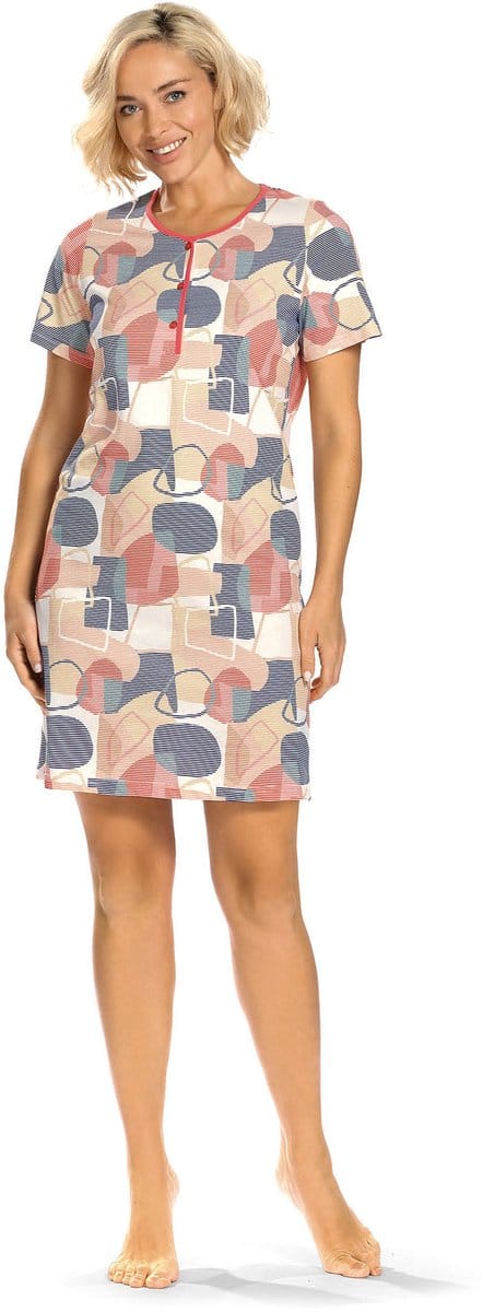 Ascafa Nachthemd 'Geometrical Stripe' - Dames Nachtmode - Korte Mouw - Mixed - Maat 52
