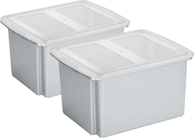 Sunware opslagboxen set - 2x stuks - 32 liter - grijs - 45 x 36 x 24 cm - afsluitbare deksel