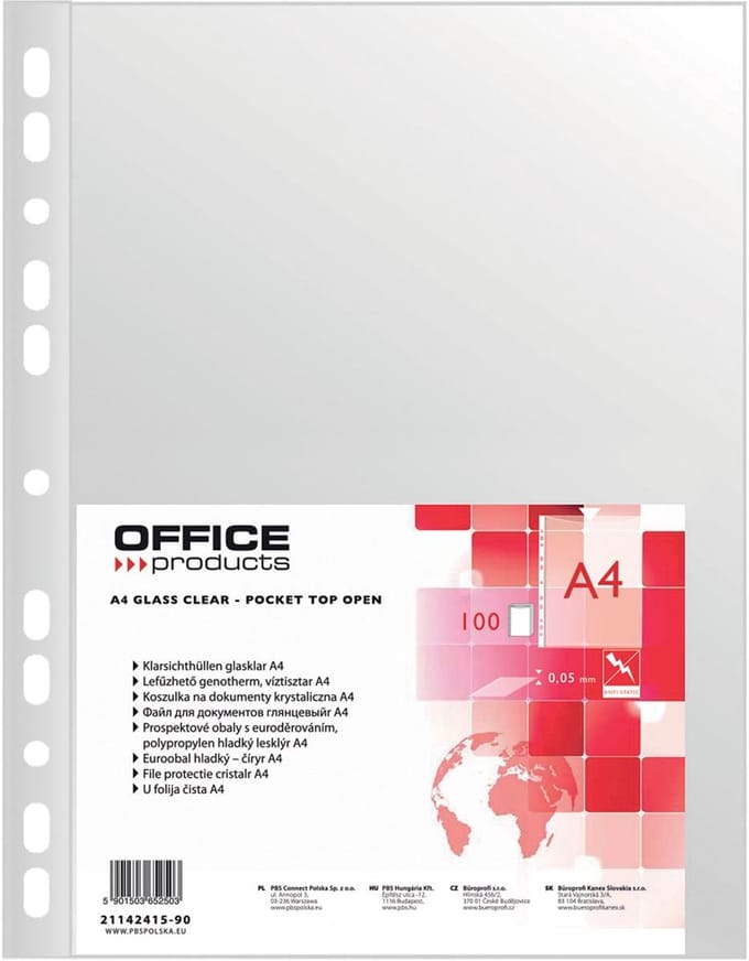 OFFICE products geperforeerde showtas | A4 | 50 micron | glashelder | pak van 100 stuks