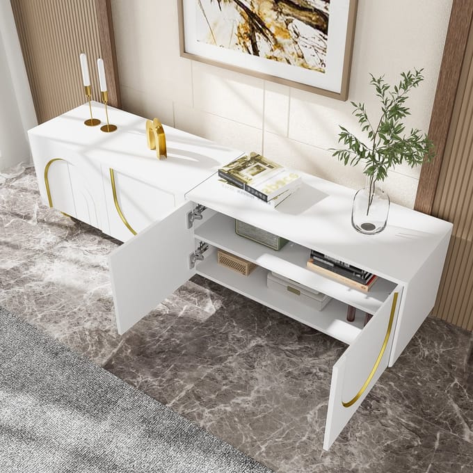 REDOM - TV-meubel - spaanplaat - met deuren - 170 x 38 x 44 cm White