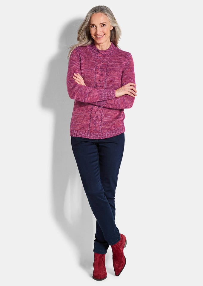 Tricot pullover met kabelpatroon - bessen / gedess. - Gr. 50 van Goldner Fashion