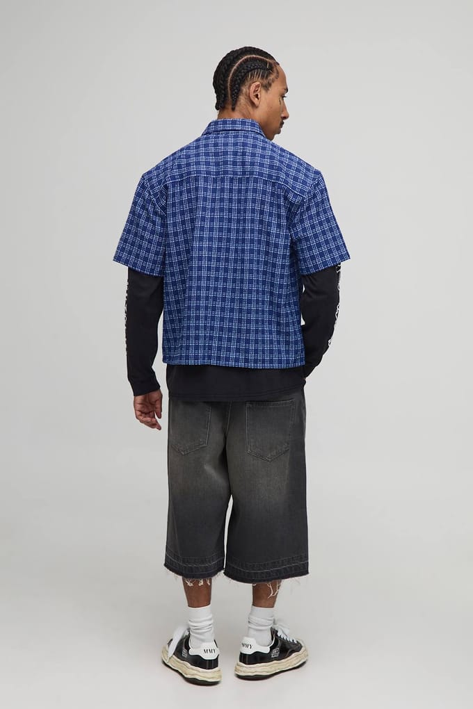 Oversized Microcheck MMXIII Applique Double Pocket Shirt | Blue | Size Small