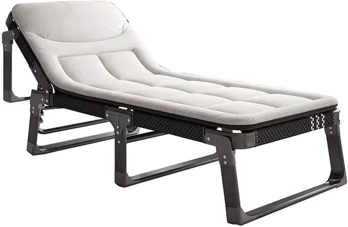 Opklapbaar Bed - Kampeerbed Loungestoel - Comfortabel Rusten - In 5 standen verstelbaar - 190x68x28cm - Wit
