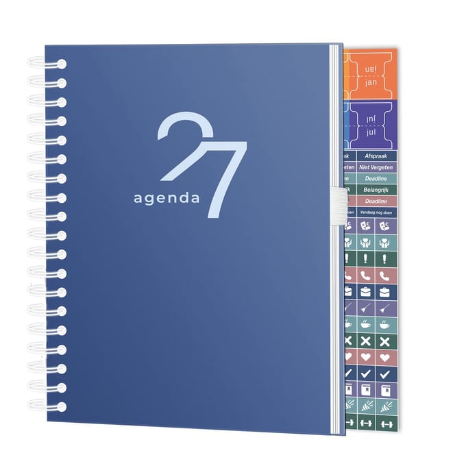 Huurdies Agenda 2027 - A5 Weekagenda - Hardcover - 1 Week op 2 Pagina's - Inclusief Planstickers - Blauw