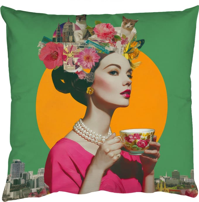 Sierkussens - Kussentjes Woonkamer - 40x40 cm - Retro - Vrouw - Stad - Zon