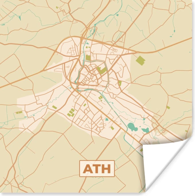 Poster Kaart - België - Ath - Stadskaart - Plattegrond - 75x75 cm