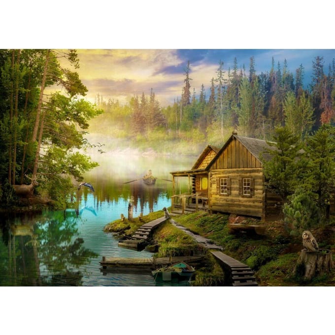 Enjoy Puzzle legpuzzel A Log Cabin on the River - 1000 stukjes puzzel.