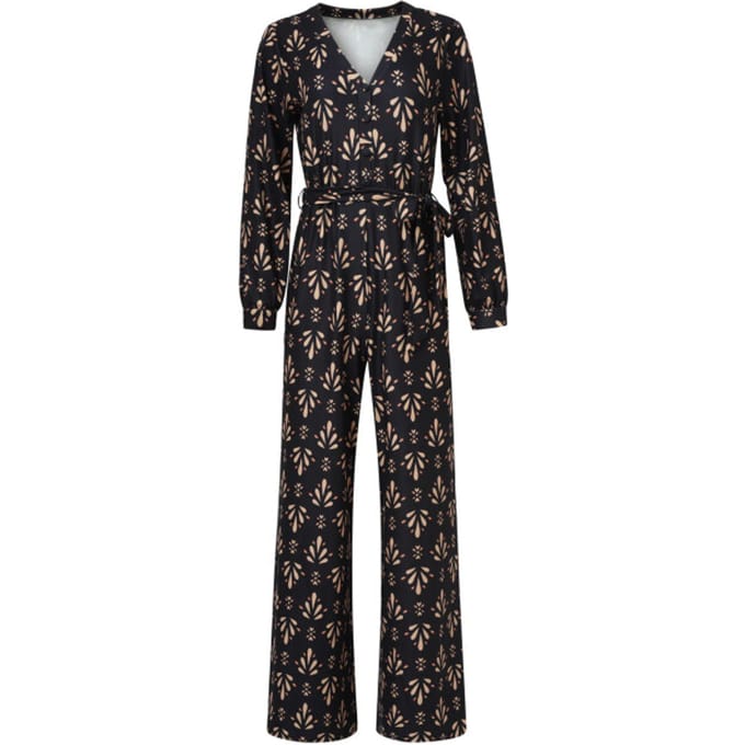 Smashed Lemon Stretchstof ornament geprint jumpsuit in zwart en camel |