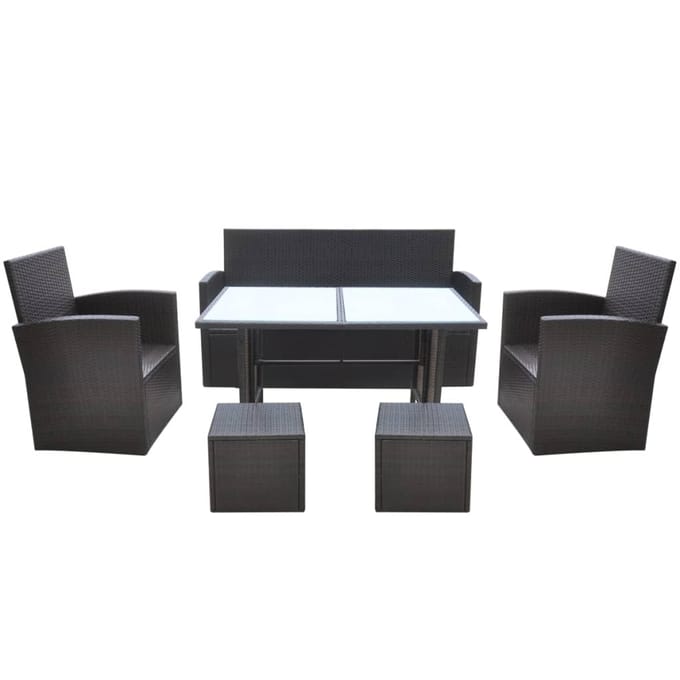 vidaXL - 6-delige - Tuinset - met - kussens - poly - rattan - bruin