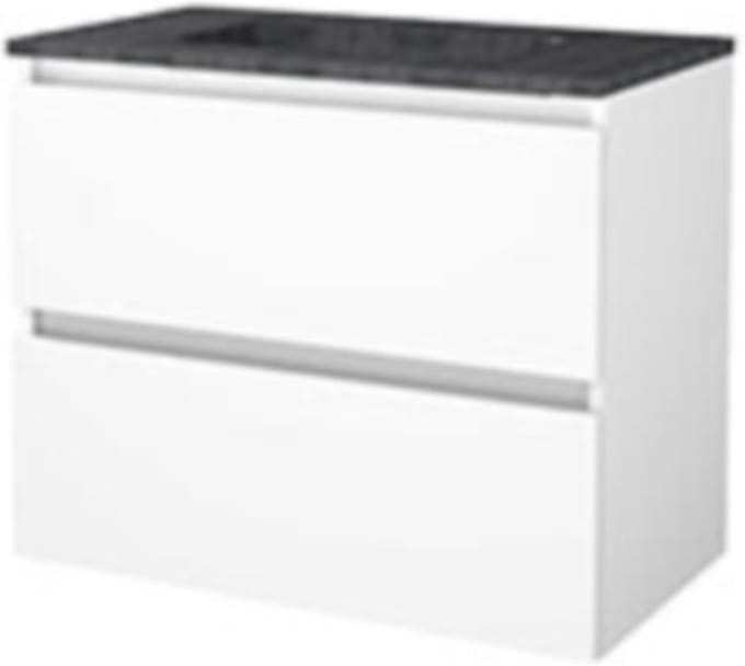 Basic-Line Start 46 Badkamermeubelset - 80 x 46 cm - Greeploos - 2 Lades - Hardstenen Wastafel - 1 Kraangat - Ice White