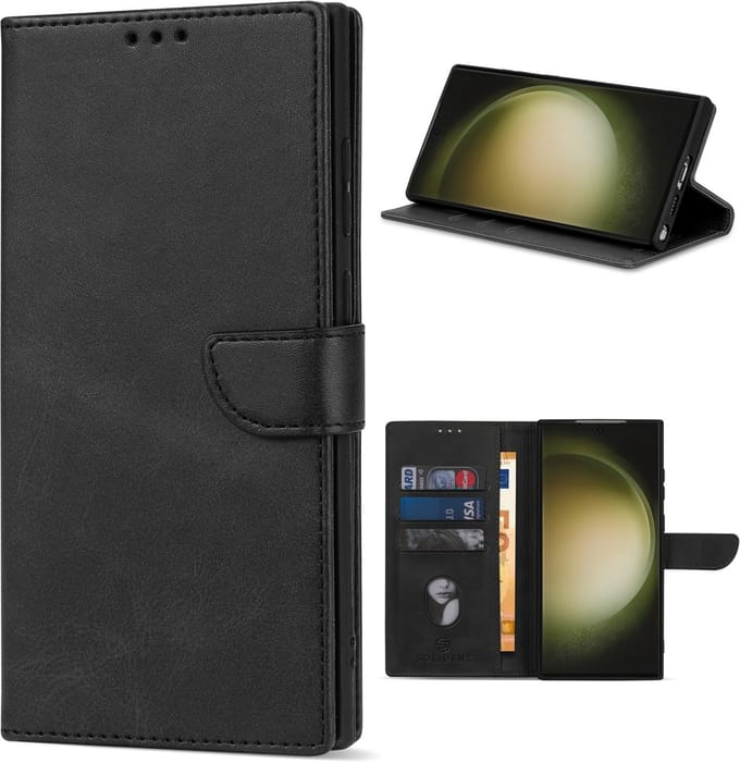 Solidenz hoesje - Geschikt voor Samsung Galaxy S23 Ultra - Bookcase - Zwart