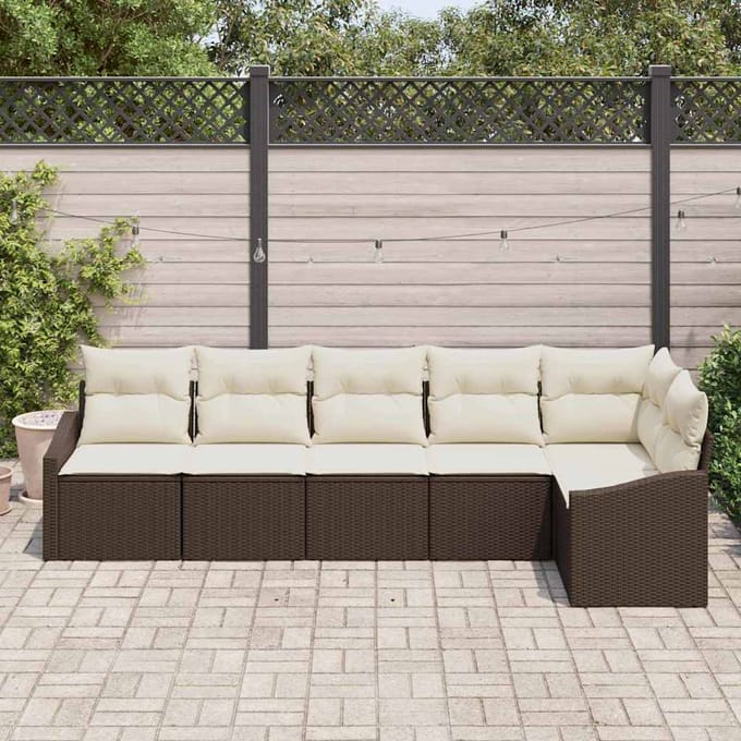 vidaXL - Tuinbank - Set - 6 - st - Bruin - en - wit - poly - rattan