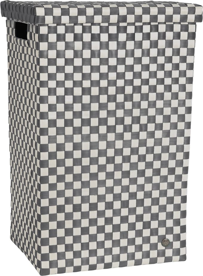 Handed By - Wasmand met deksel - Opbergmand - 81 liter - Cube XL - donkergrijs geruit patroon