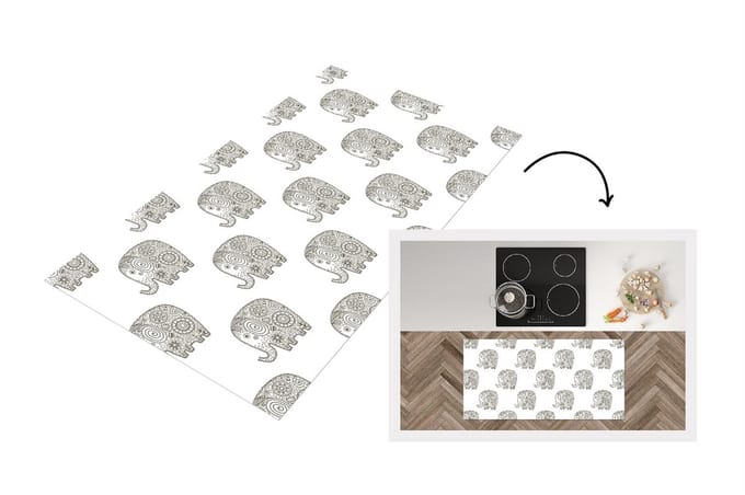 Keukenloper - Loper keuken - Doodle - Olifant - Design - 120x60 cm - Keukenloper vinyl