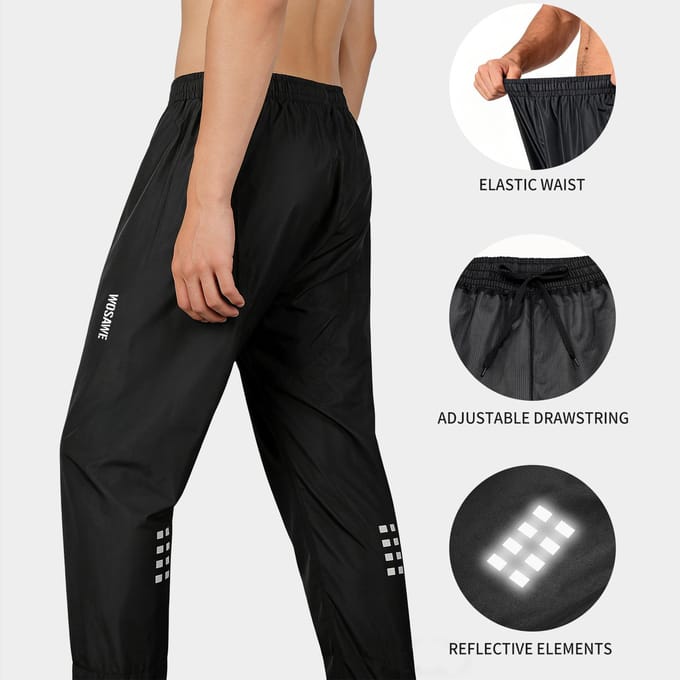 WOSAWE – pantalon de pluie de cyclisme pour hommes, avec couvre-chaussures, imperméable et coupe-vent, réfléchissant, à séchage rapide US/EU M gris
