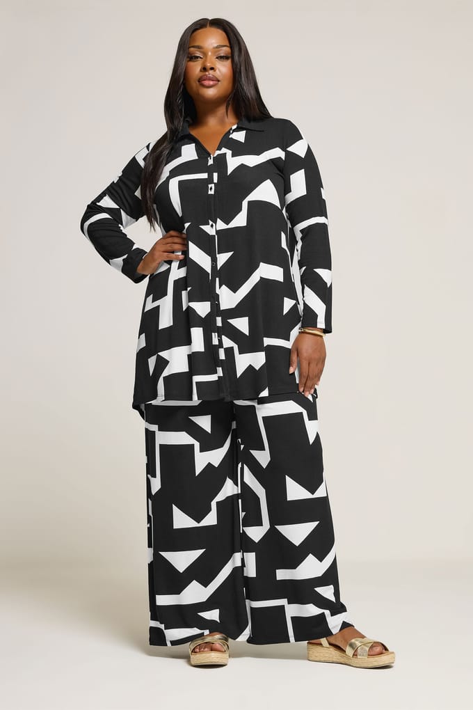 Yours Zwart & Wit Abstract Shirt Size 50-52