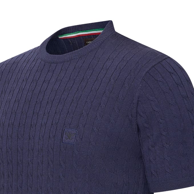 Cappuccino Italia - Heren Tee SS Loreto Cable Knit - Blauw - Maat M