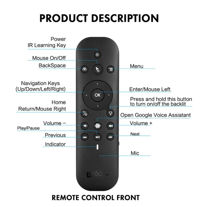 G60SPRO BT 2.4G Dual Mode Voice Remote met toetsenbord 6-assige gyroscoop voor Smart TV Android TV BOX PC zwart