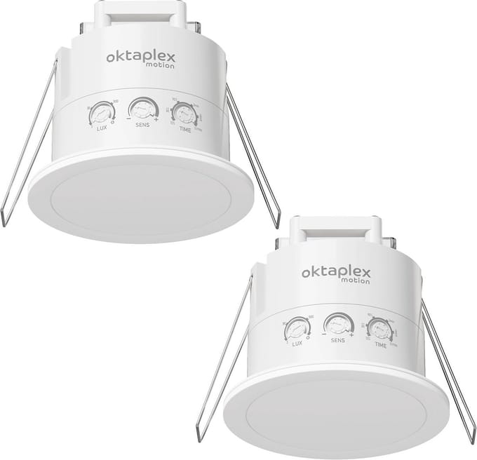 Set van 2 Plafond Bewegingsmelder 24GHz Radar IP65 Vochtdetector 6m Inbouw Wit