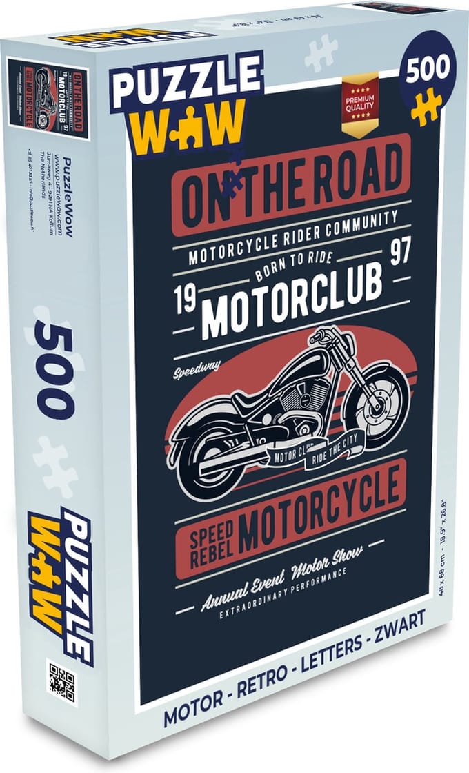 Puzzel Motor - Retro - Letters - Zwart - Legpuzzel - Puzzel 500 stukjes