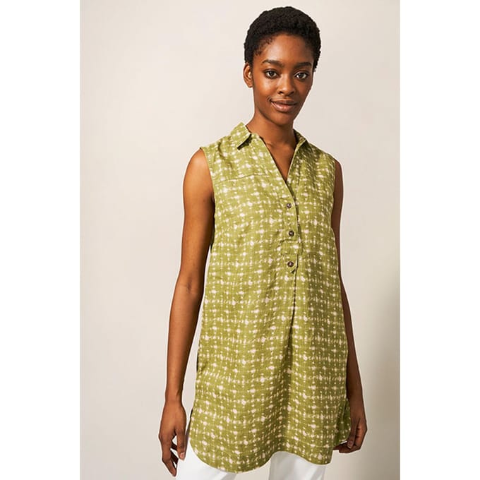 White Stuff Eie Sleevele Linen Tunic Green Größe: 6 | Blusen Outlet | Damen | Weiß