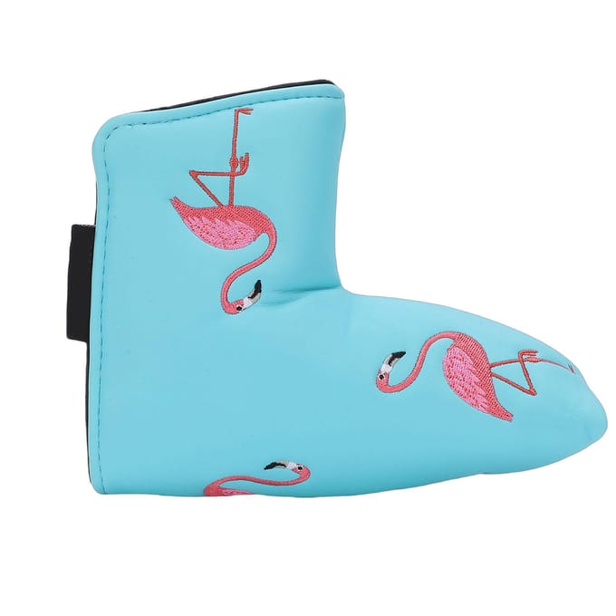 Housse de Putter Mallet Motif Flamant Broderie Imperméable PU Protège-Putter de Golf L-shaped blue