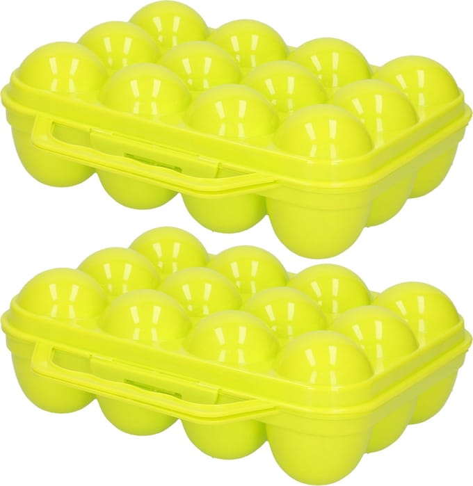 Plasticforte Eierdoos - 2x - koelkast organizer eierhouder - 12 eieren - geel - kunststof - 20 x 18,5 cm