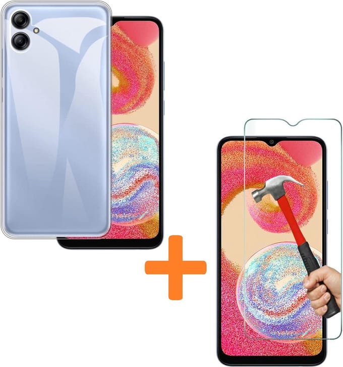Silicone hoesje transparant met 2 Pack Tempered glas Screen Protector Geschikt voor: Samsung Galaxy A04e