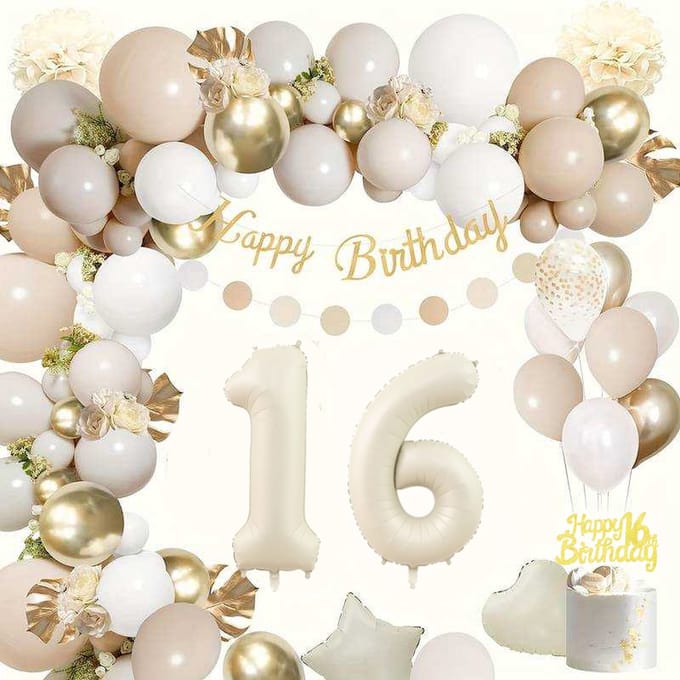 FeestmetJoep® 16 jaar verjaardag versiering & ballonnen - Beige & Goud