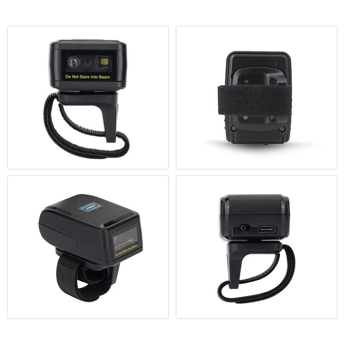 2D Barcode Scanner Draagbare Vinger Handheld Draagbare Ring 1D 2D Barcode Reader BT+2.4G Draadloos zwart