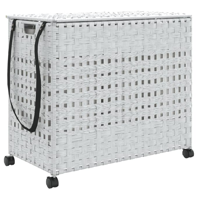 vidaXL - Wasmand - op - wielen - 66x35x60 - cm - rattan - wit