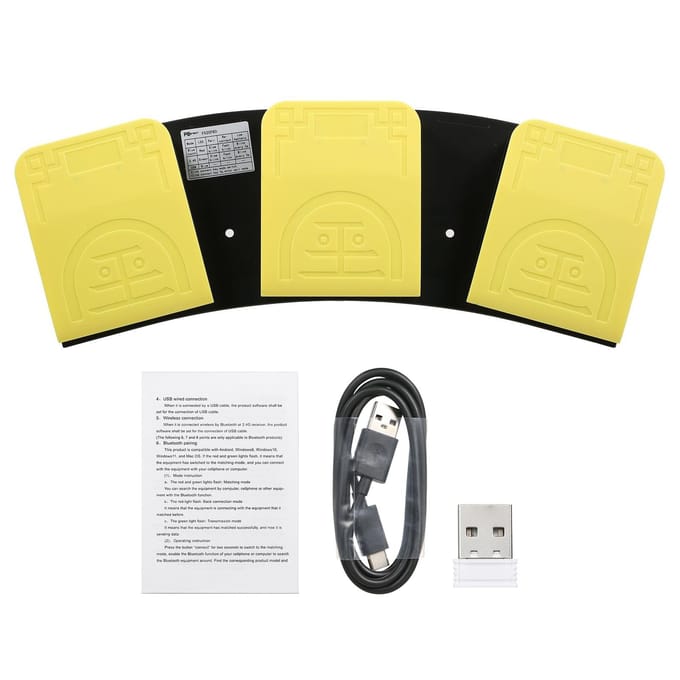 FS20Pro Drievoudige voetschakelaar Multifunctioneel aangepast voetpedaal USB + 2.4G + BT Drie-modusverbinding geel