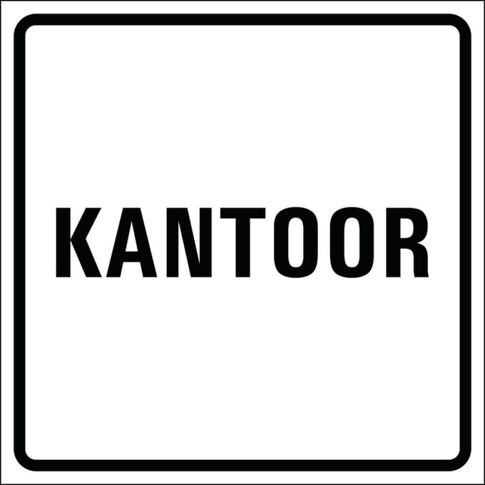 Kantoor sticker, wit zwart 100 x 100 mm