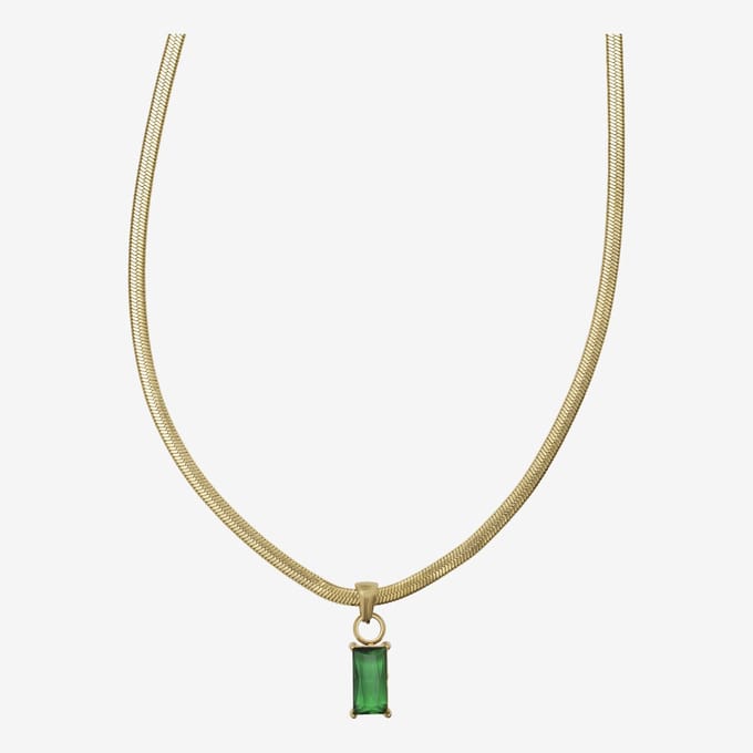 Essenza Small Green Stone Necklace Gold