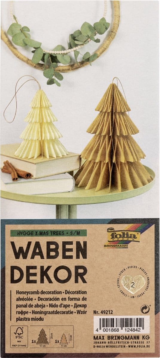 Honingraatdecoratie hygge kerstbomen, set van 2, maten klein/middel.