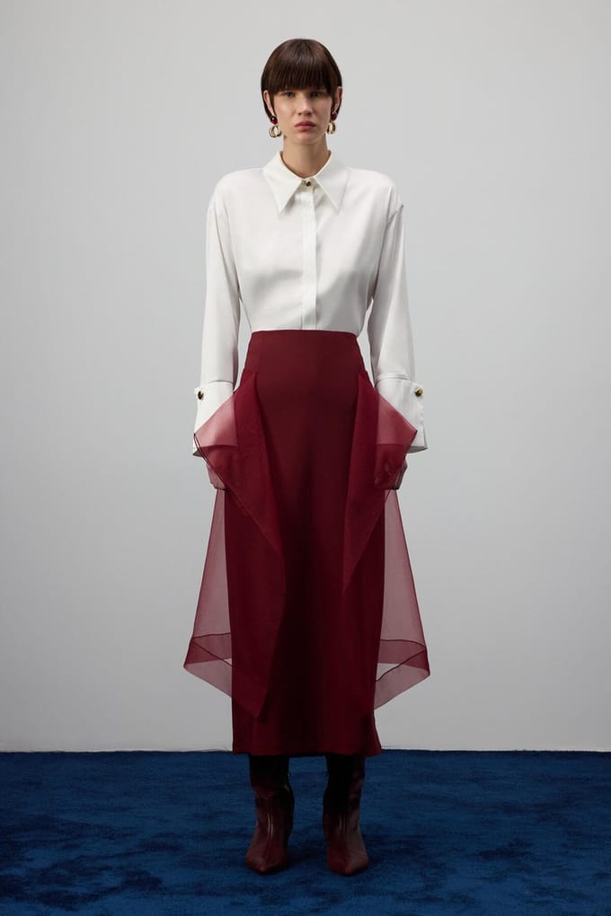 Touché Privé - Organza kokerrok - Bordeaux - Dames