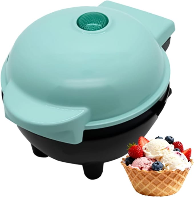 Wafelkommen Maker - IJshoorntjes Maker - Desserts Maken - Efficiënte Verwarming - 17x13x17 cm - Blauw