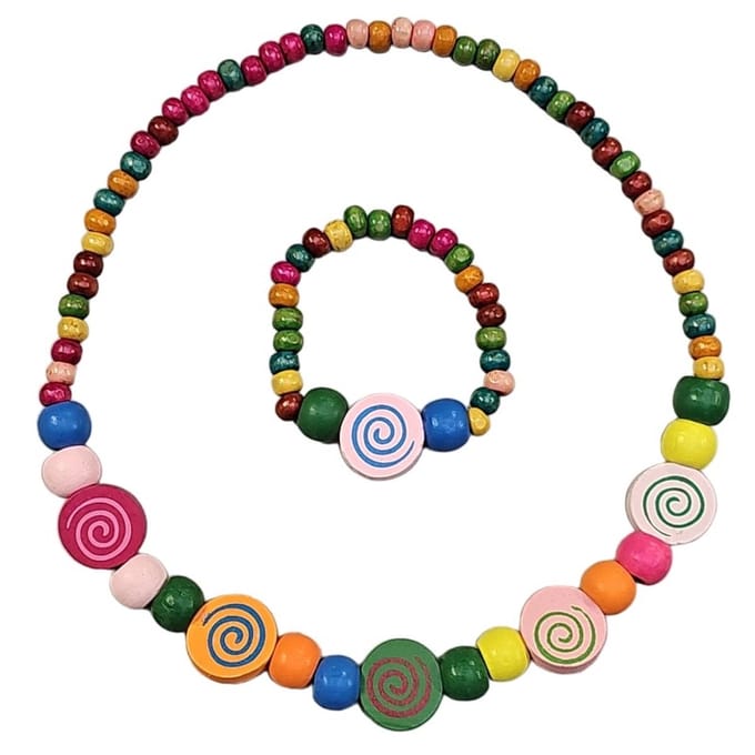Fako Bijoux® - Kinderketting en Armband - Hout - Snoepjes