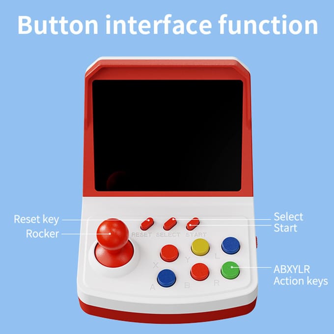POWKIDDY A6 Plus Retro Handheld Game Console met 1000+ Klassieke Spellen Draagbare Speler met 3D blauw/wit
