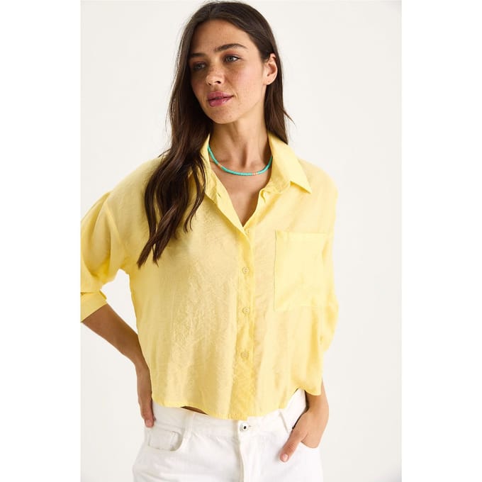 Textured Crop Shirt met Knopen-sluiting en Pocket